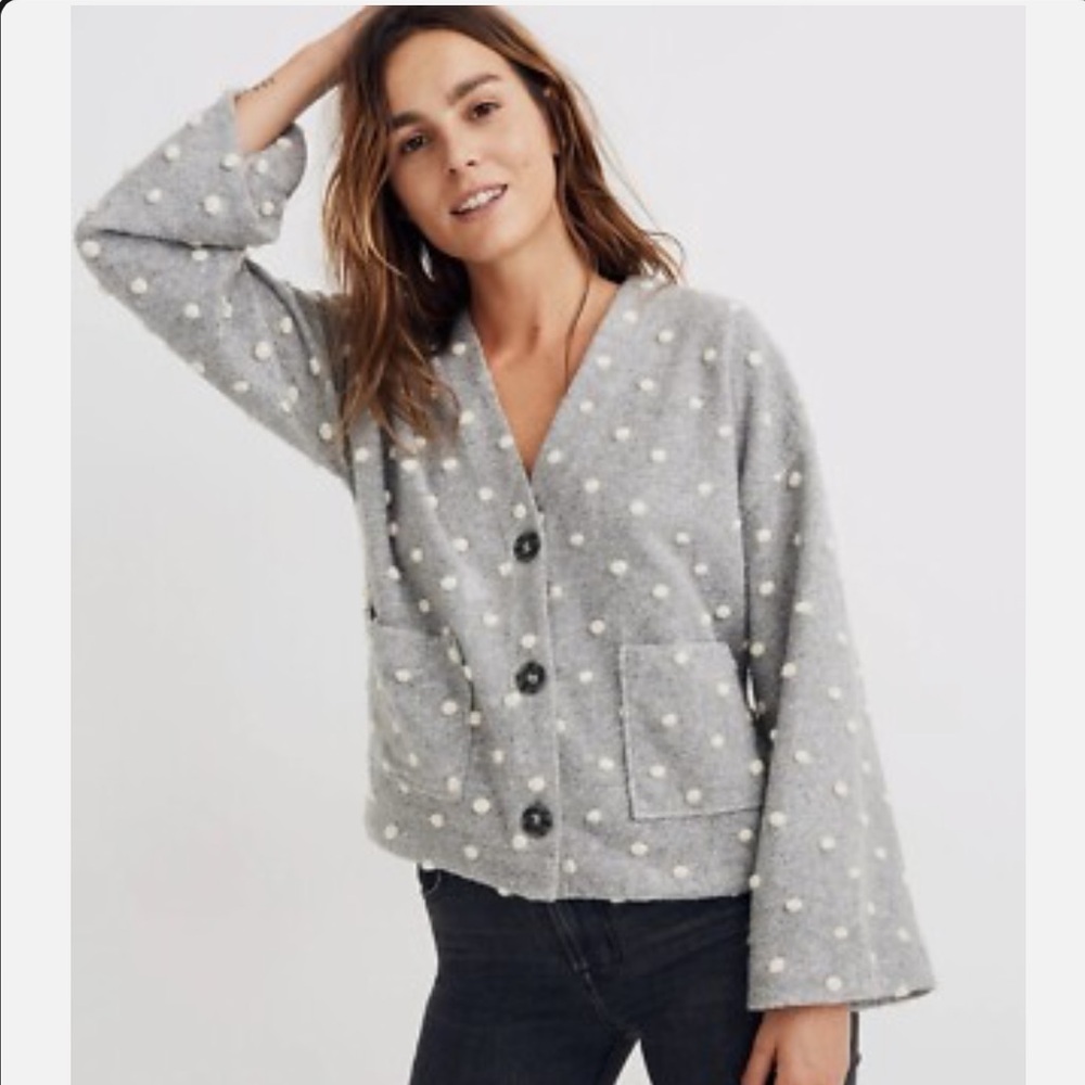 Madewell Wool Blend Gray Polka Dot Cardigan Sz XXS